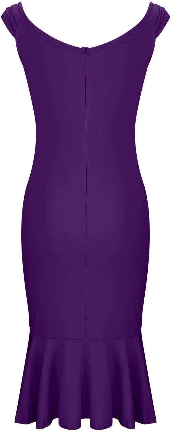 Женское атласное платье миди с открытыми плечами и бахромой, Purple — фото 4