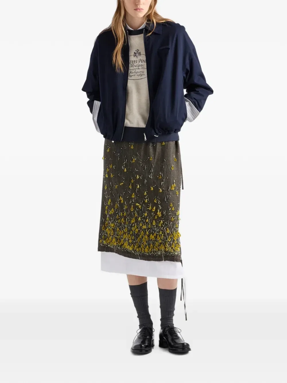 Хлопковая толстовка с круглым вырезом Prada, бежевый — фото 2
