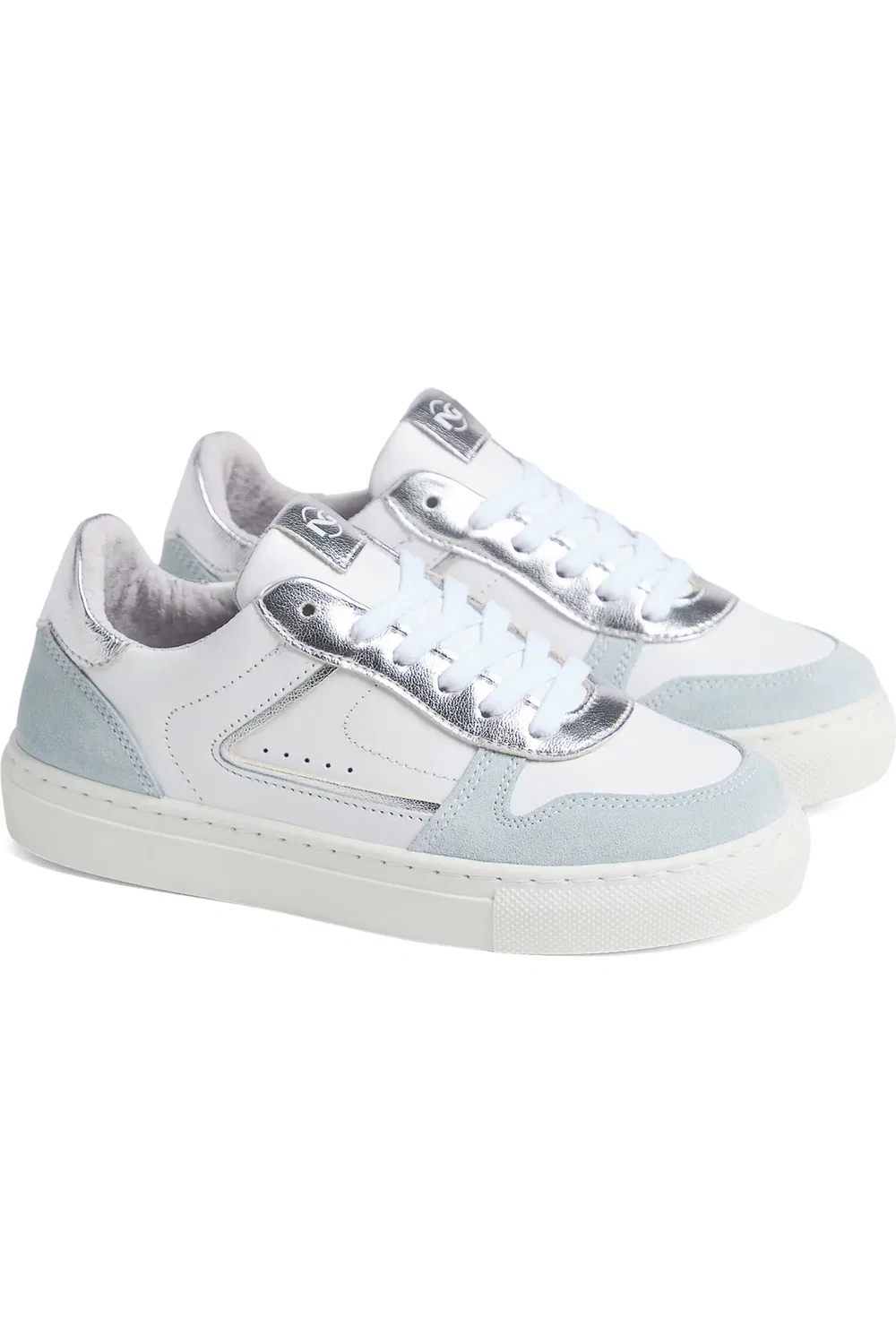 Кроссовки детские низкие с металлическими акцентами Retro Low Top NeroGiardini, White/Baby Blue