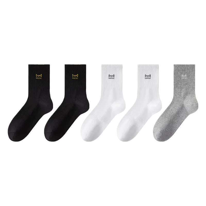 Детские носки до середины икры 5 пар, Black 2+White 2+Light Gray 1, MIIOW
