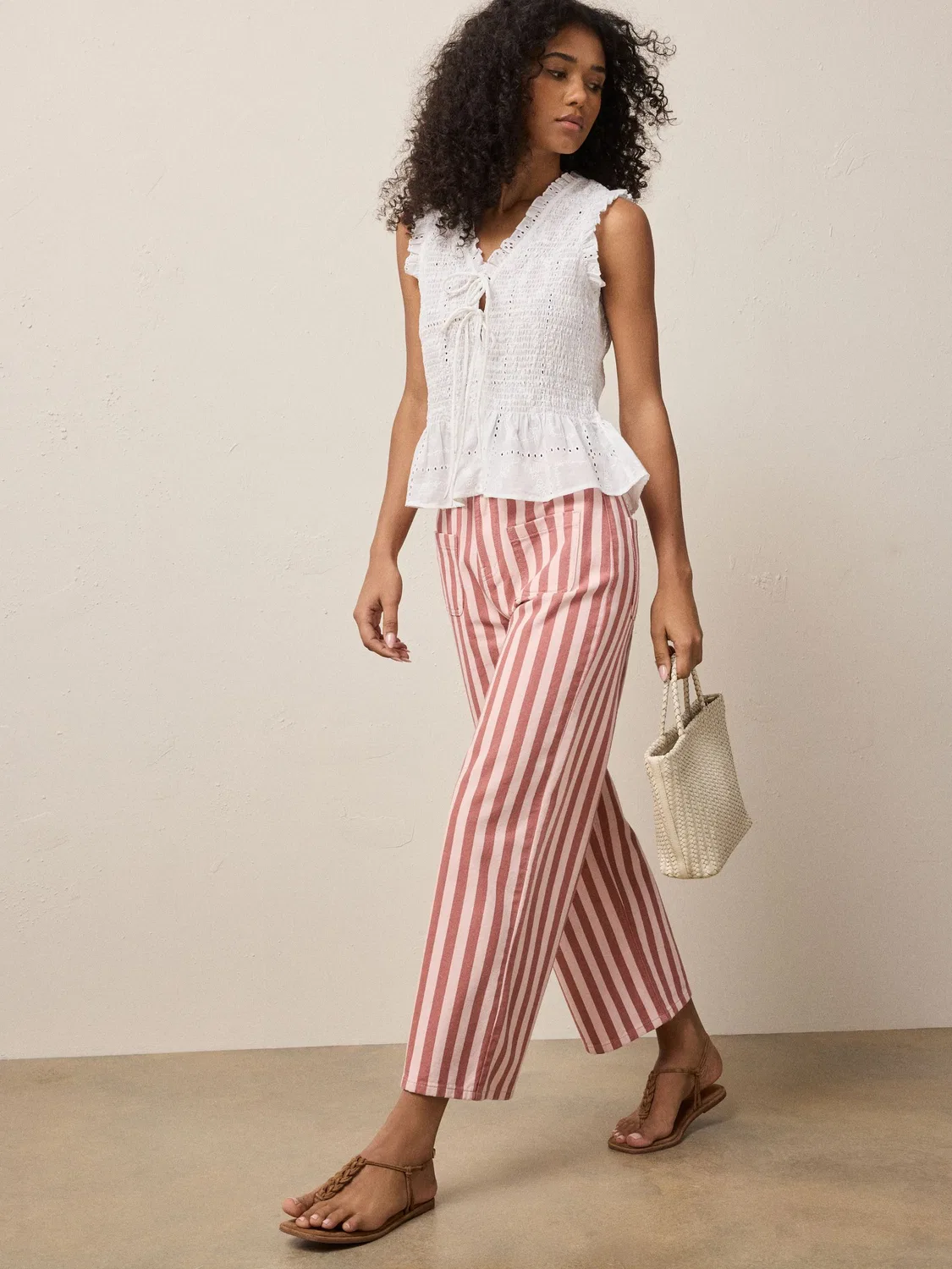 Джинсы Next Pink Stripe Lightweight Denim Patch Pocket Cropped Jeans, розовый в полоску