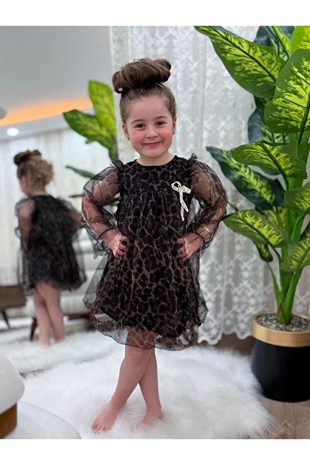 Детское платье для девочек с принтом Leopard Print Tulle Balloon Dress Babymoon Kids, Leopard — фото 2