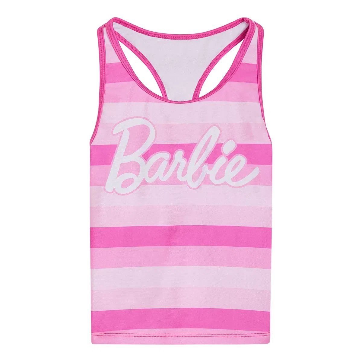 Детский танкини-комплект для девочек с принтом Barbie Racerback UPF 50+ Tankini Top and Swim Shorts Outfit Set Barbie, Pink — фото 3