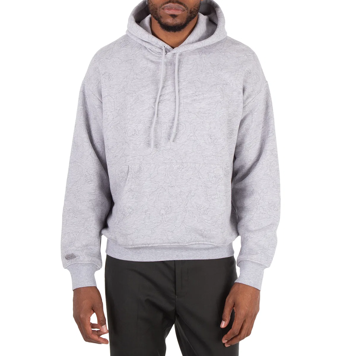 Худи свободного кроя с цветочным принтом Relaxed Fit Floral Print Cotton Hoodie Lacoste, Silver Chine