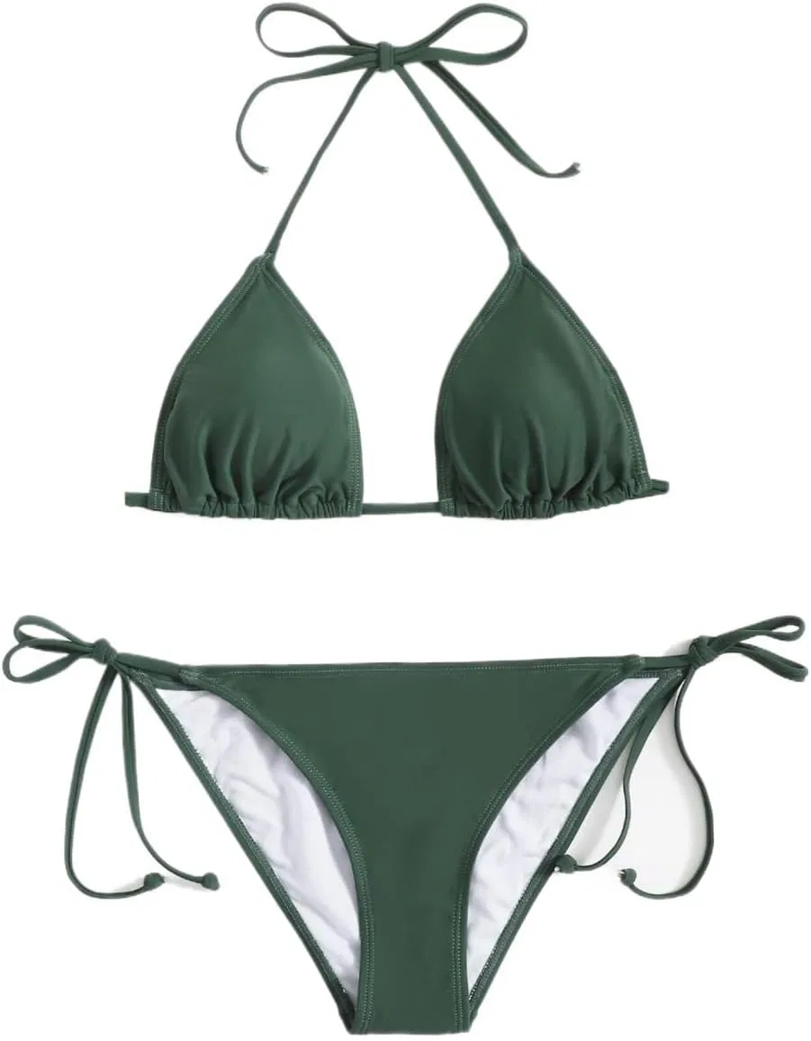 Женский бикини-комплект с завязками на спине, Dark Green