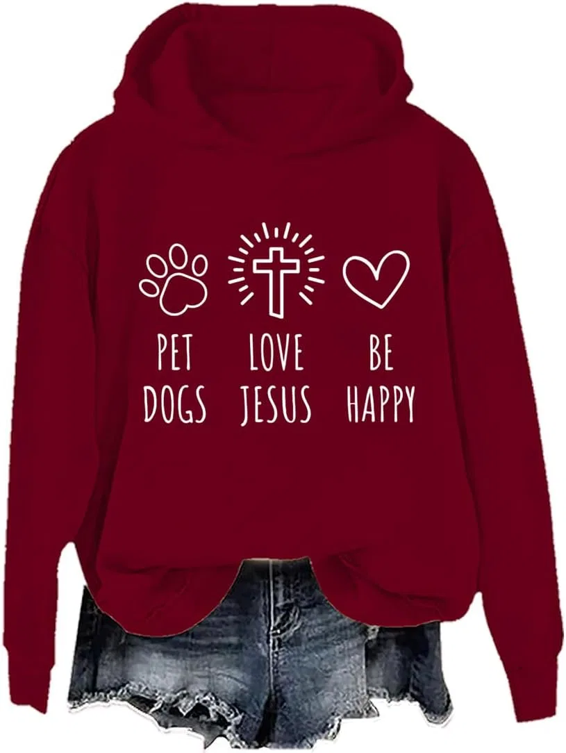 Женское худи с принтом Pet Dogs Love Jesus Be Happy, винный