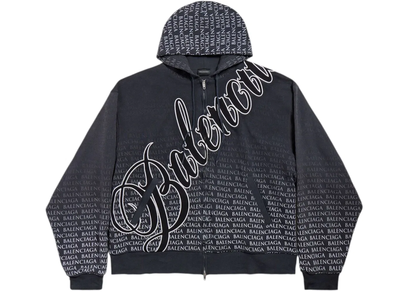 Мужская худи с длинным рукавом Hoodie Balenciaga, Washed Black
