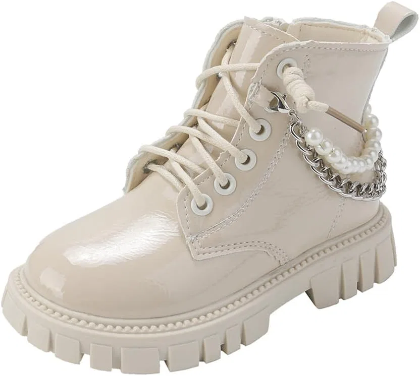 Детские ботинки для девочек с жемчужной цепочкой Mivtait, Beige