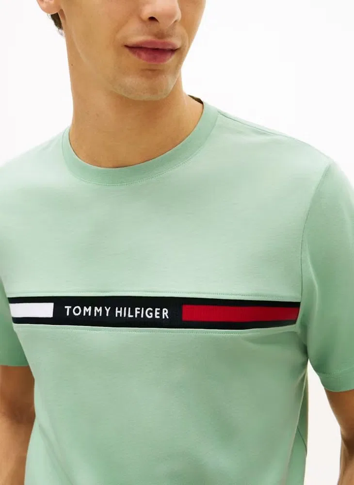 Футболка с контрастной вставкой и вышивкой логотипа Tommy Hilfiger, мятный — фото 3