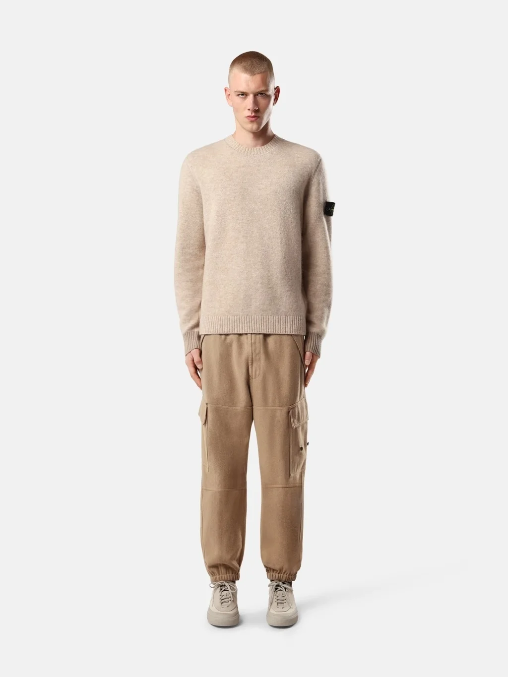 Мужской свитер Stone Island Loose-fit Crewneck With Contrast Knit Details,  песочно-меланжевый — фото 4