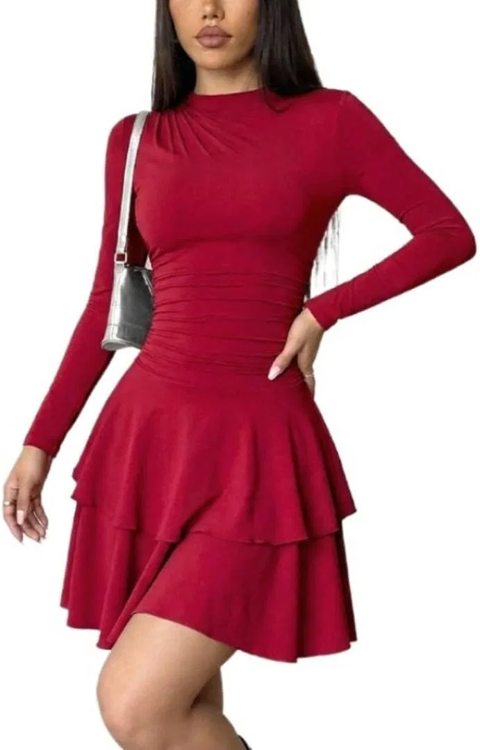Женское короткое облегающее платье с высокой талией, Red