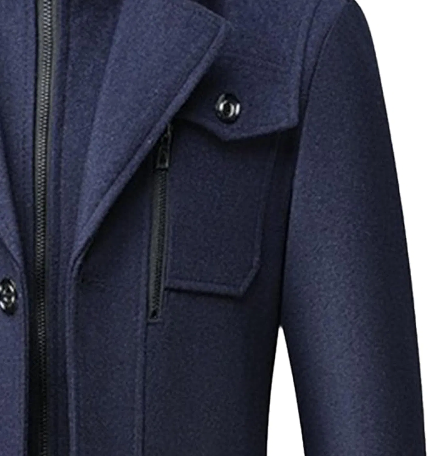 Мужское полупальто из шерстяной смеси, Slim Fit, с лацканами, синий — фото 2