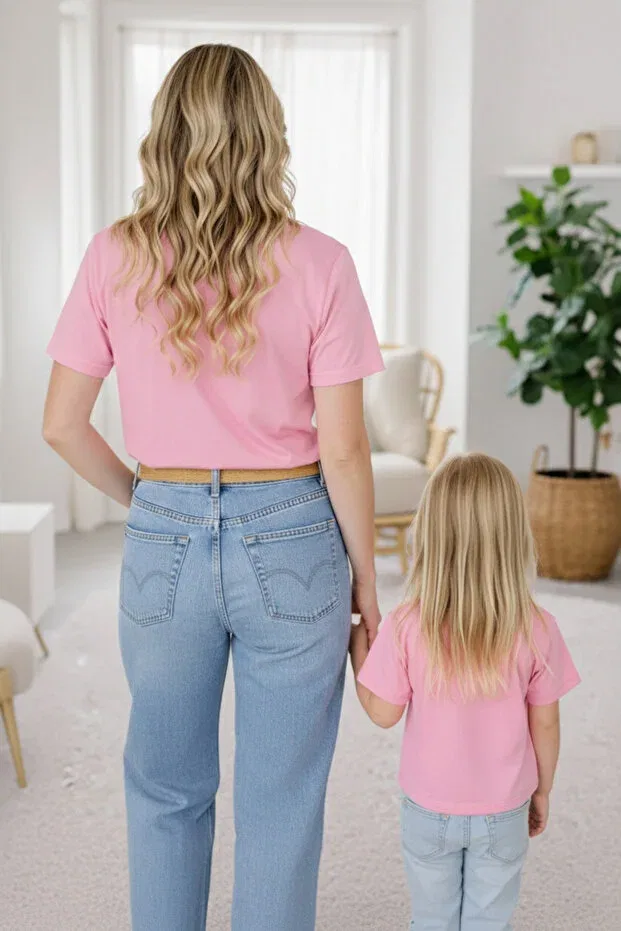 Детская футболка для девочек оверсайз с принтом Mother Child Combination Oversized T-Shirt Lorvex, Pink — фото 2