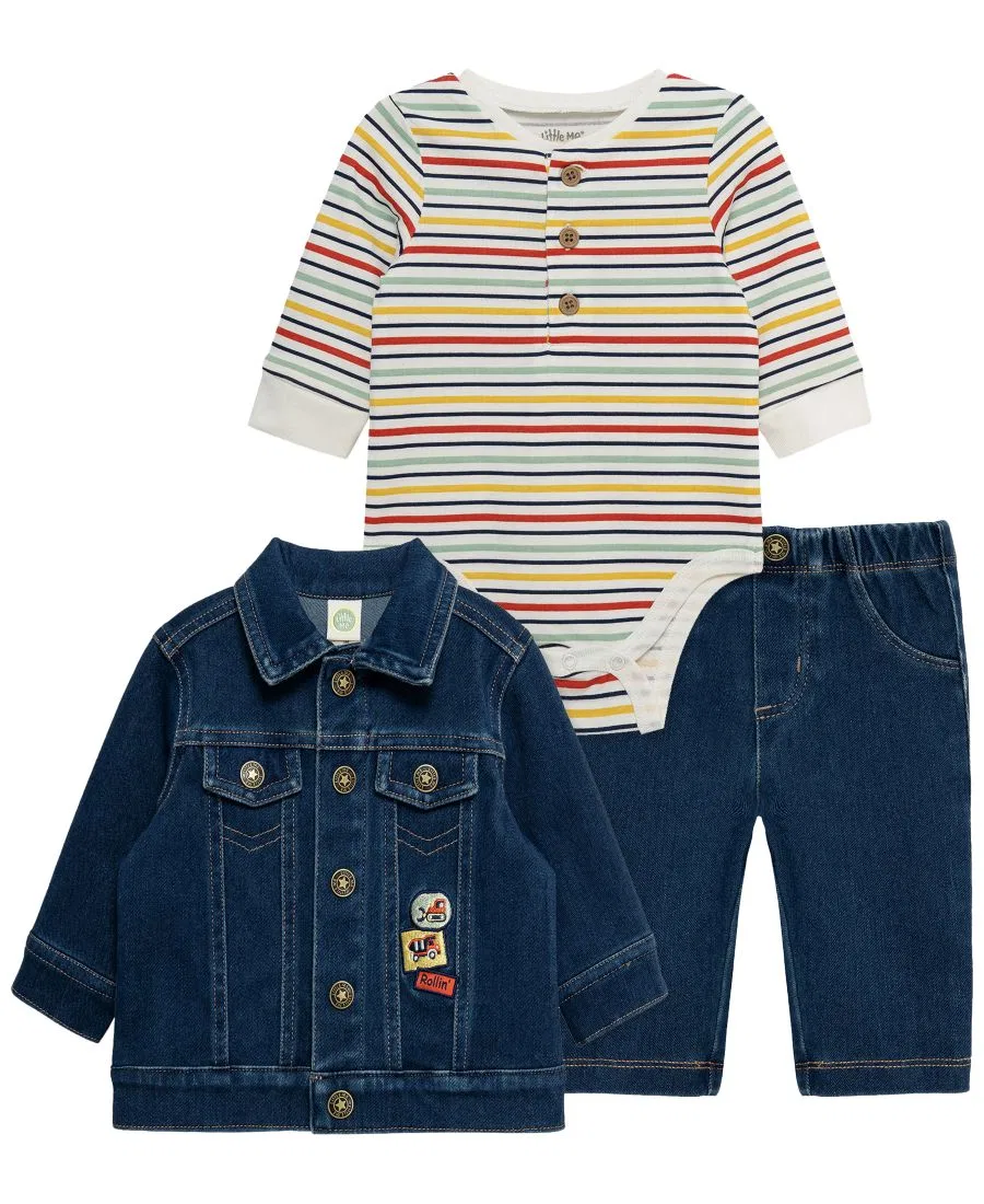 Комплект из боди, куртки и брюк Construction Crewneck Little Me, Denim