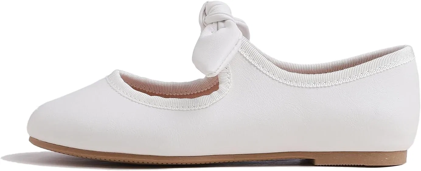 Детские туфли для девочек с пряжкой FEVERSOLE, Vegan Leather Bow Elastic Maryjane White — фото 4