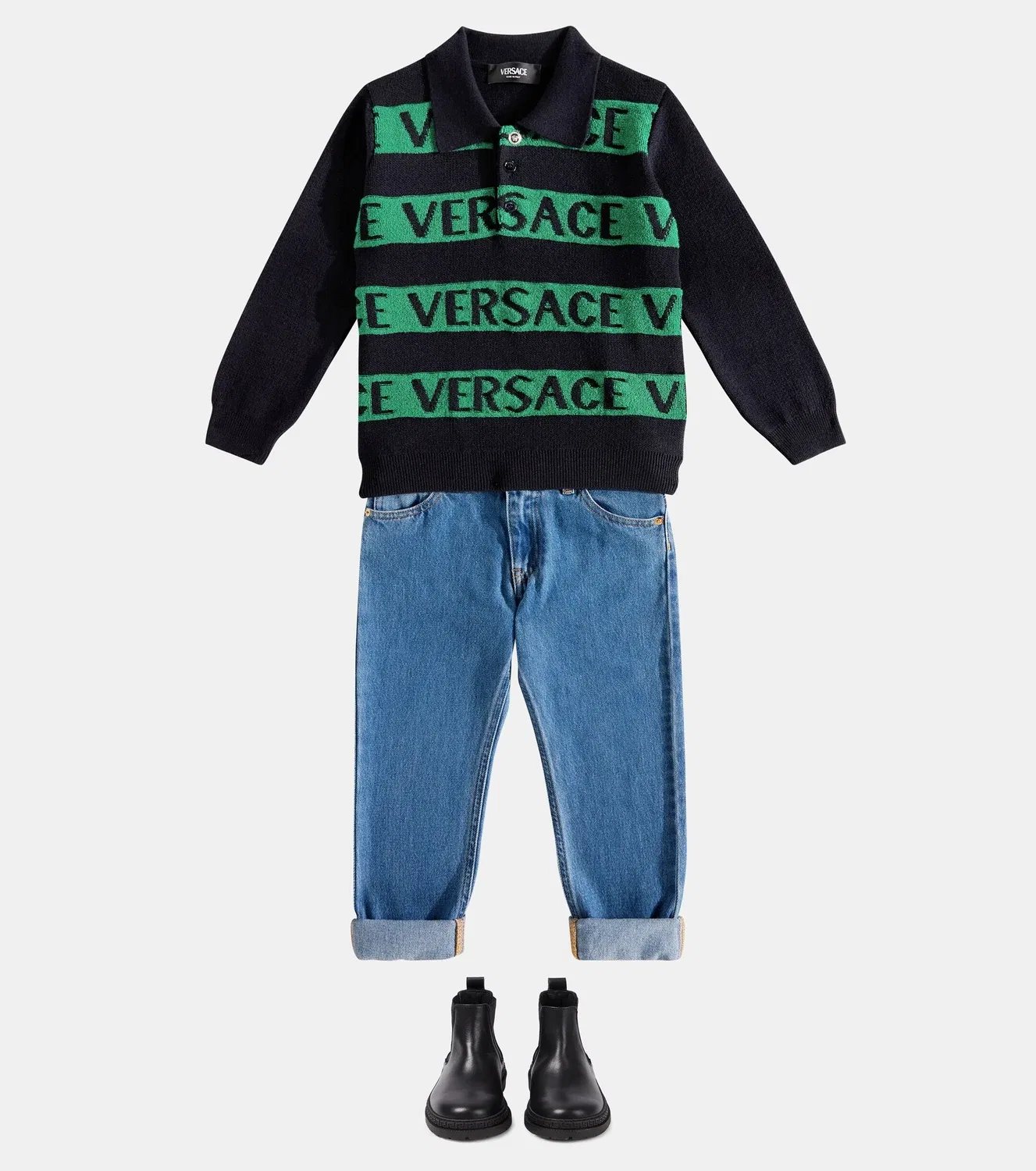 Свитер поло шерстяной Versace Kids, синий — фото 2