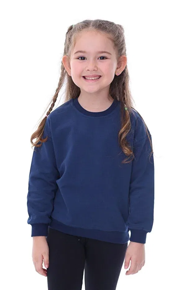 Детское худи для девочек хлопковое Basic solid color pink brushed soft 100% cotton sweatshirt Zuzunga, Navy Blue