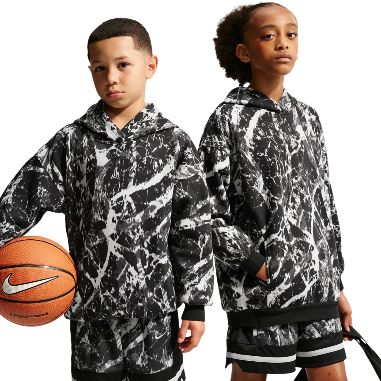 Детское худи для мальчиков с принтом Nike Club Fleece AOP Hoodie Nike, Black/Gray