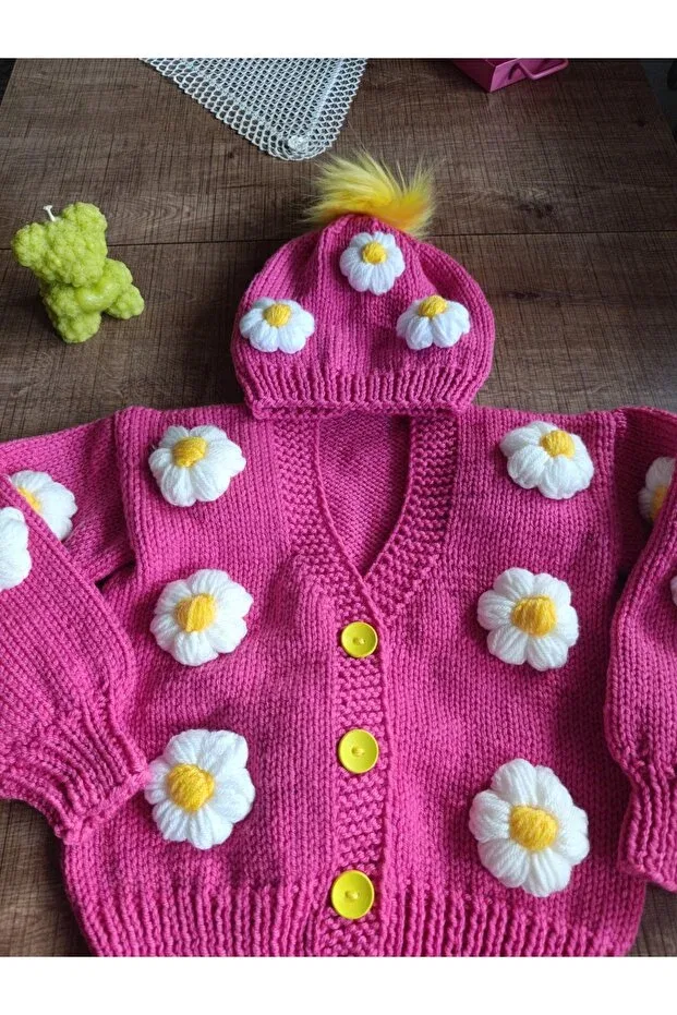 Детский кардиган с принтом Hand Knitted Children's Cardigan Beanie El Örgüsü Cici Bebe, Deli Peber — фото 2