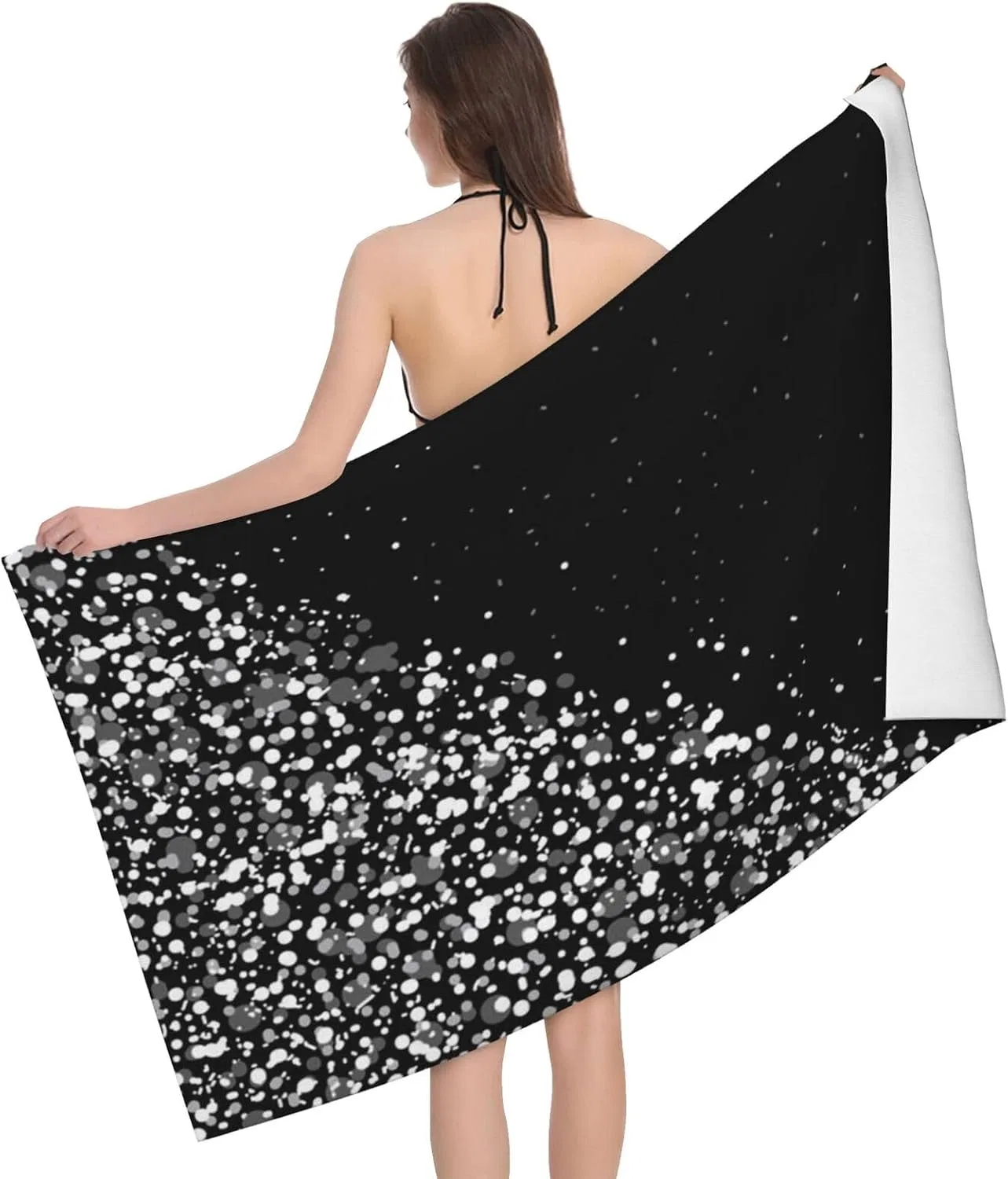 Пляжное полотенце 3D Pizza Pepperoni, KWQDOZF, 80x130см, Black White Glitter