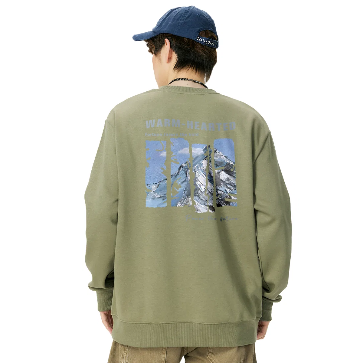 Детский свитшот с принтом Frozen Mountain Back Logo MINISO, Gray Pea Green