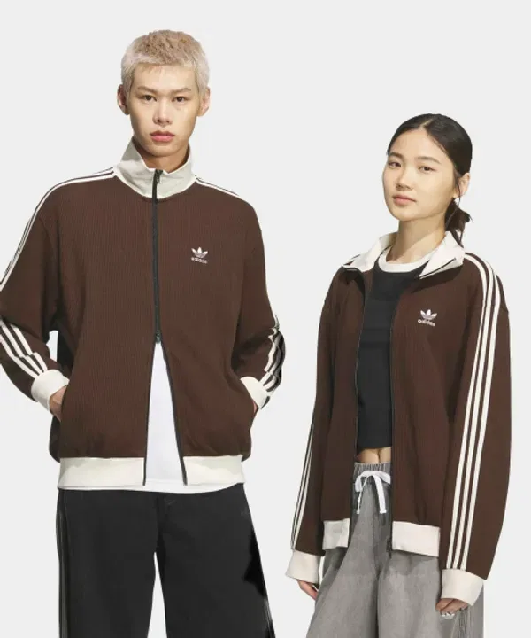 Тренировочная куртка вафельная классическая, Adidas, темно-коричневая — фото 2