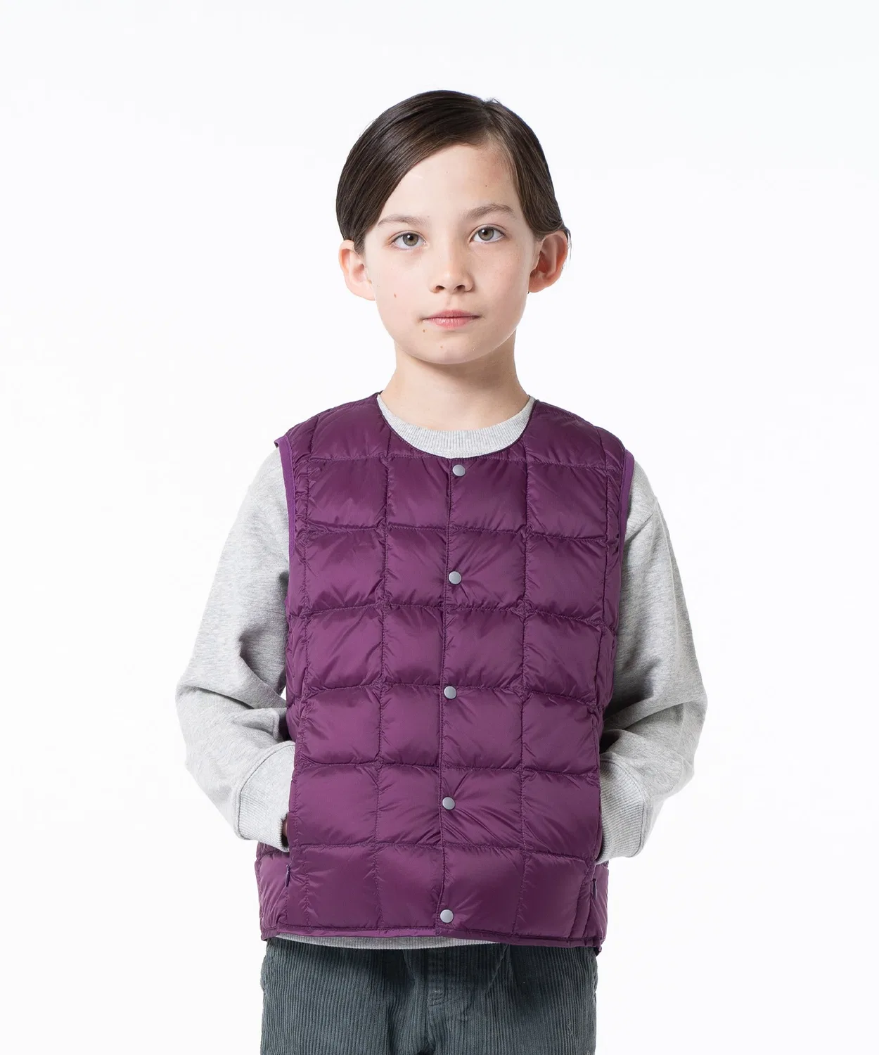 Детский стеганый жилет без капюшона с наполнителем из пуха TAION Basic Crew Neck Inner Down Vest, Purple