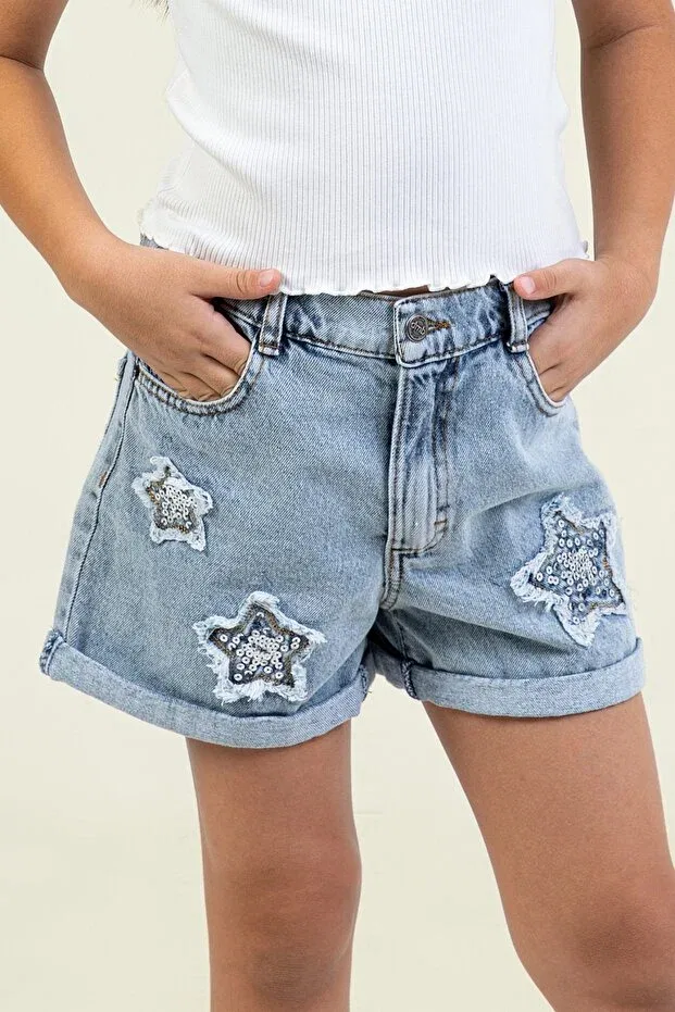 Детские шорты для девочек с вышивкой звездой Dmb Boys & Girls, Blue — фото 4