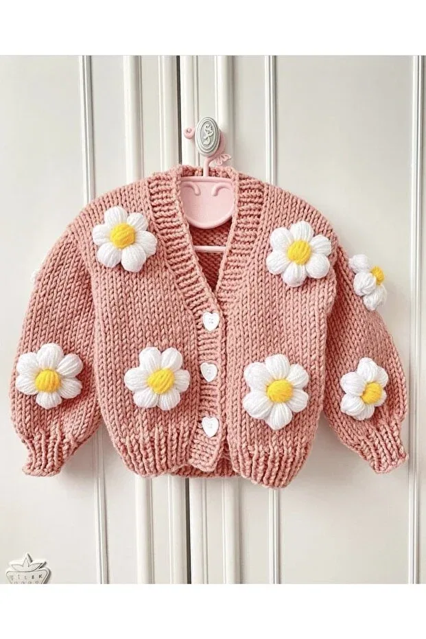 Детское вязаное пальто-кардиган из органического хлопка Tasarı Sanatı, Pink-White