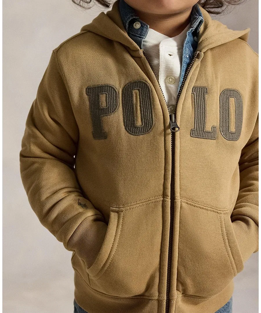 Худи на молнии с флисом и вышивкой Polo Ralph Lauren, Camel — фото 3