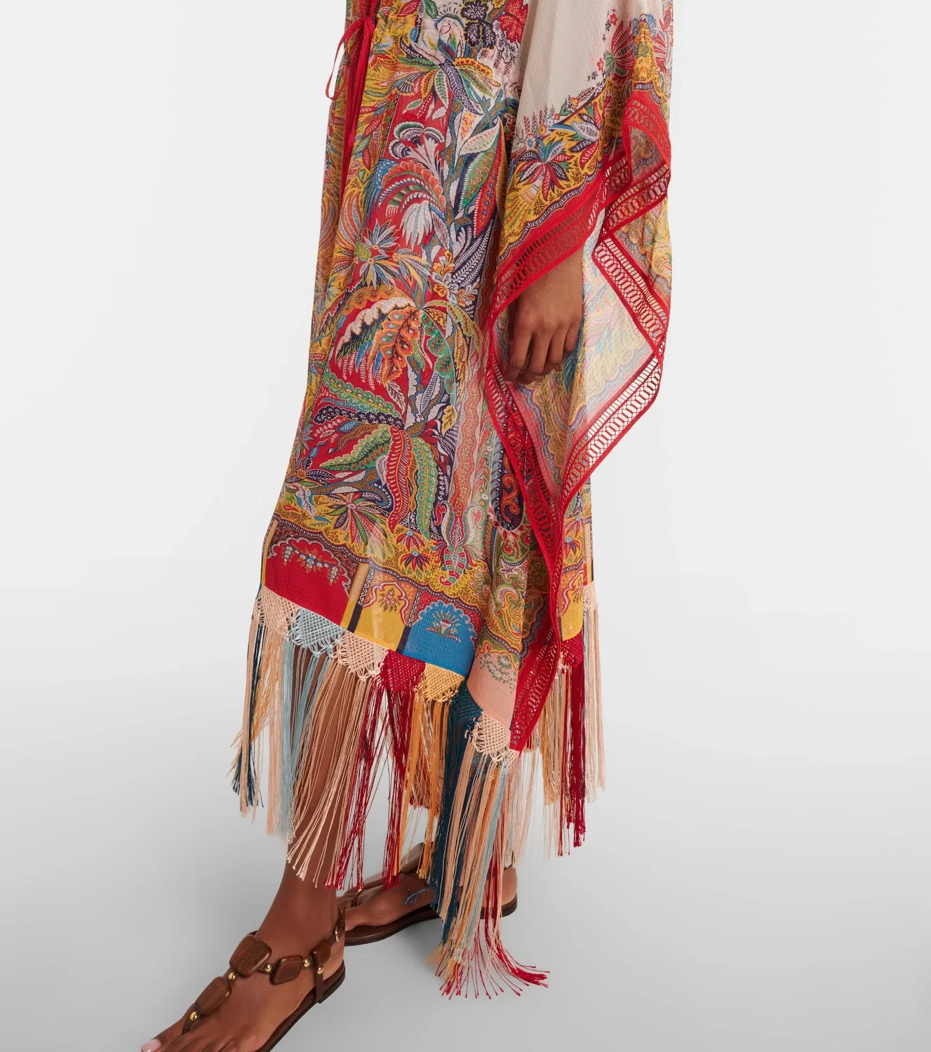 Кафтан с бахромой и узором пейсли ETRO, мультиколор — фото 4