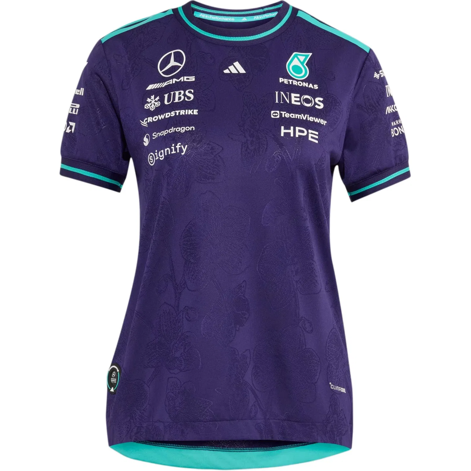 Женская футболка с принтом Mercedes AMG Racing Adidas, Dark Purple
