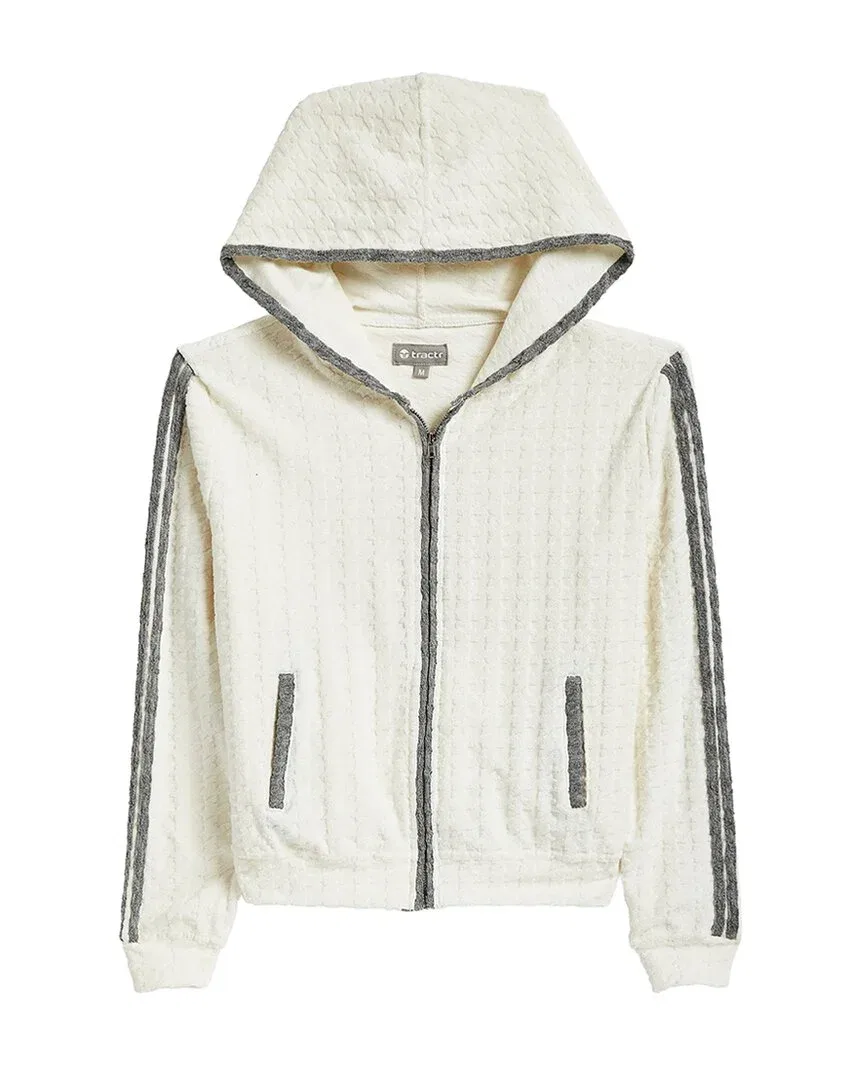 Детское худи для девочек с принтом гусиная лапка Tractr Jeans Embossed Houndstooth French Terry, White