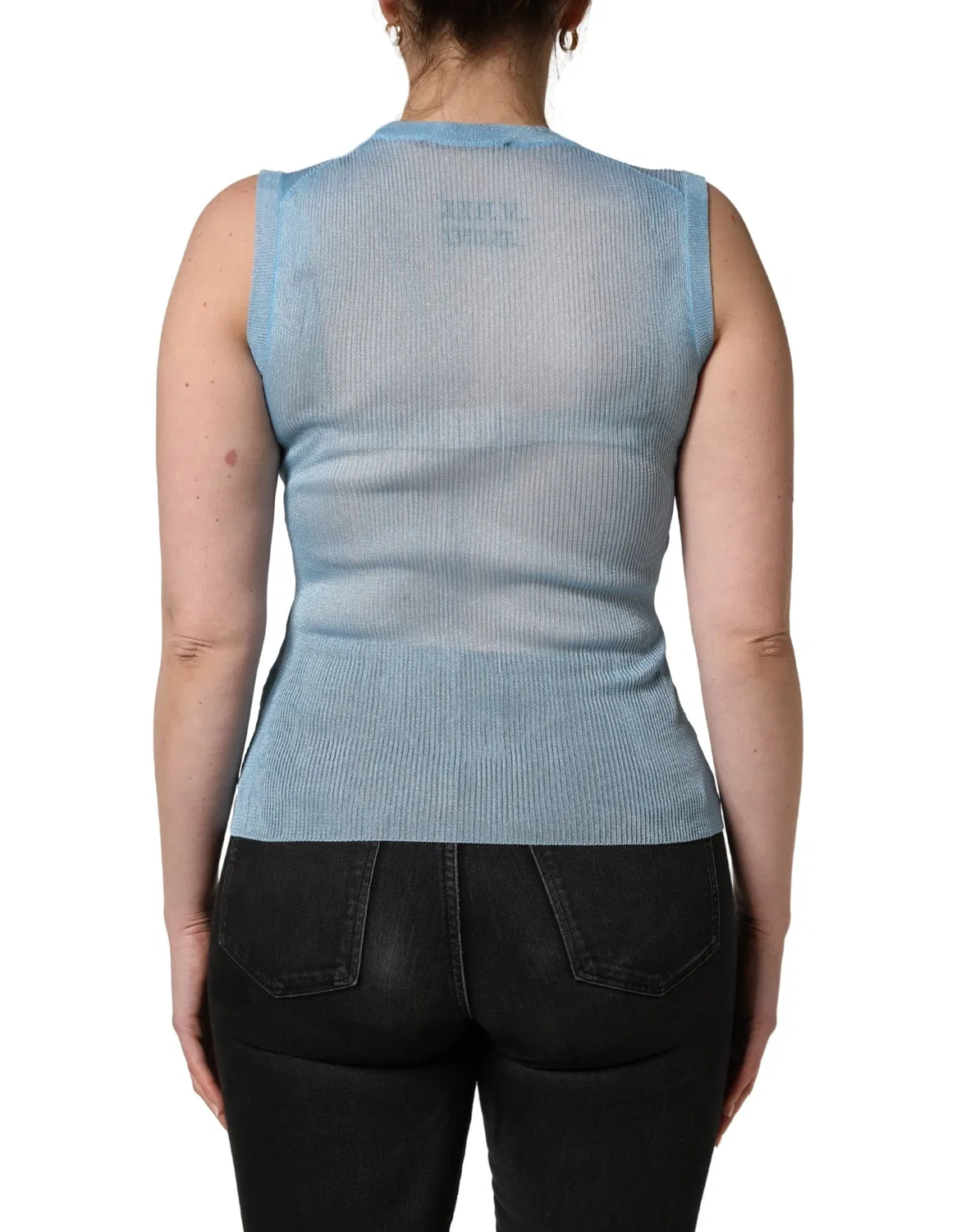 Женская безрукавка без рукавов с круглым вырезом Blue Semi Sheer Ribbed Dolce & Gabbana, Blue — фото 4