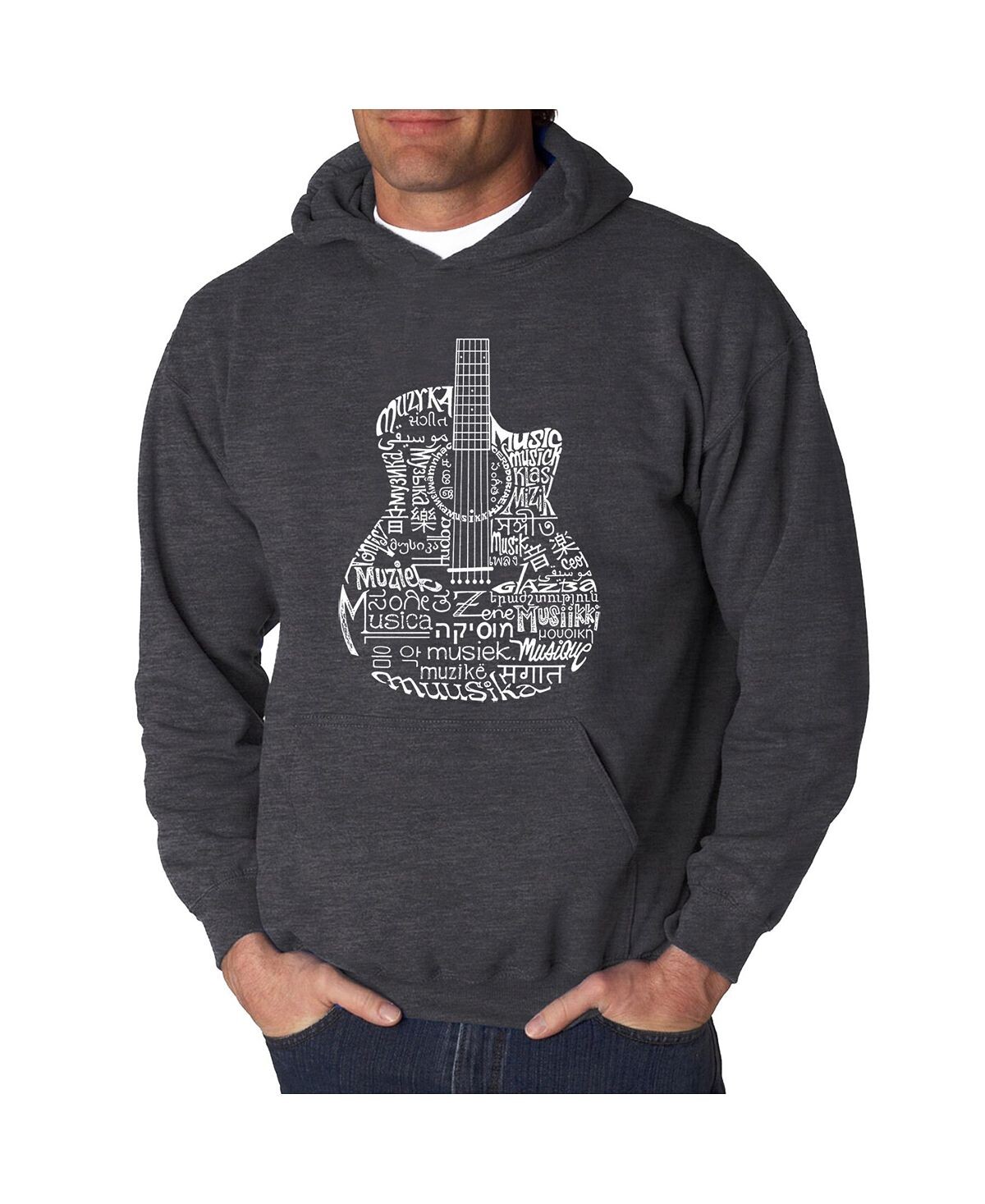 

Мужская толстовка с капюшоном languages ​​guitar word art LA Pop Art, серый
