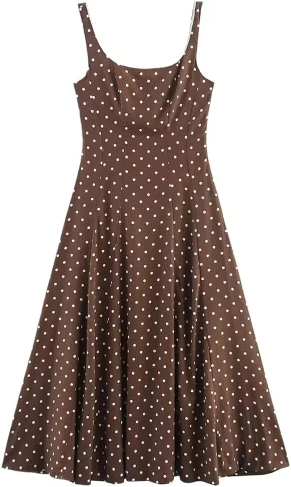 Женское летнее платье с горошком Spaghetti Straps, Darkbrown