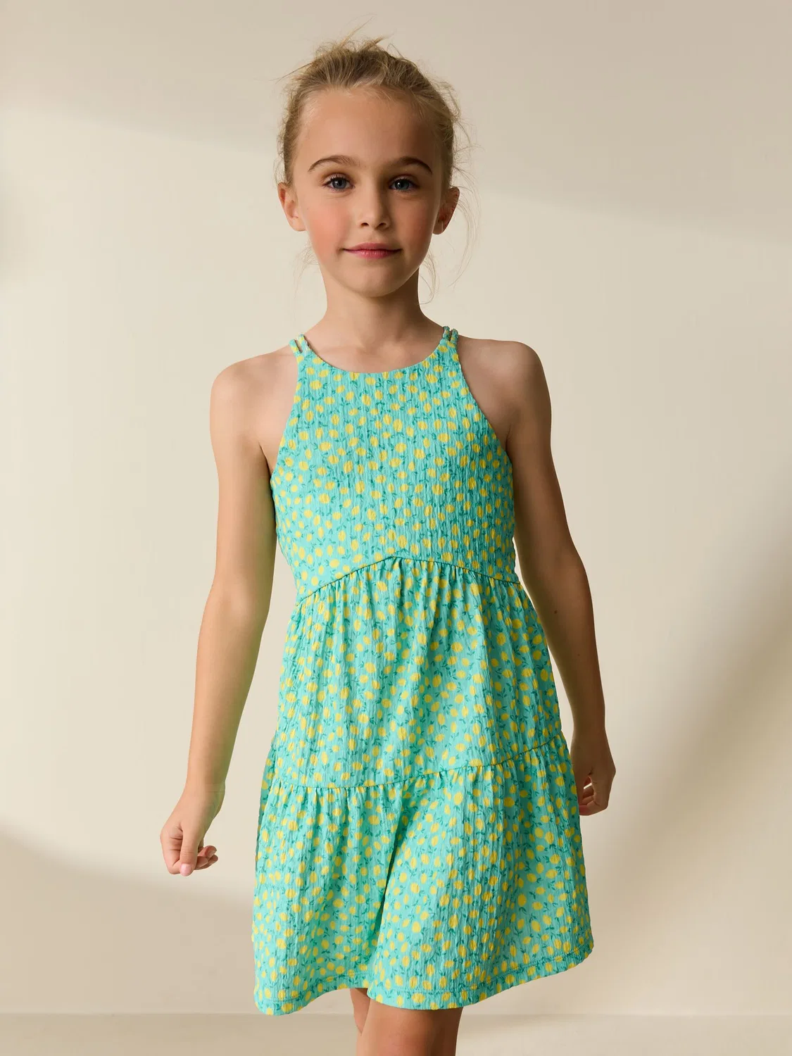 Платье летнее с принтом лимонов, Strappy Crinkle Next, бирюзовый