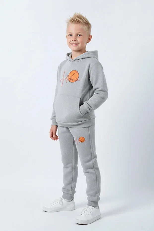 Детский спортивный костюм для мальчиков с принтом Basketball Print Detailed Hooded Ya Ko Kids, Gray — фото 3
