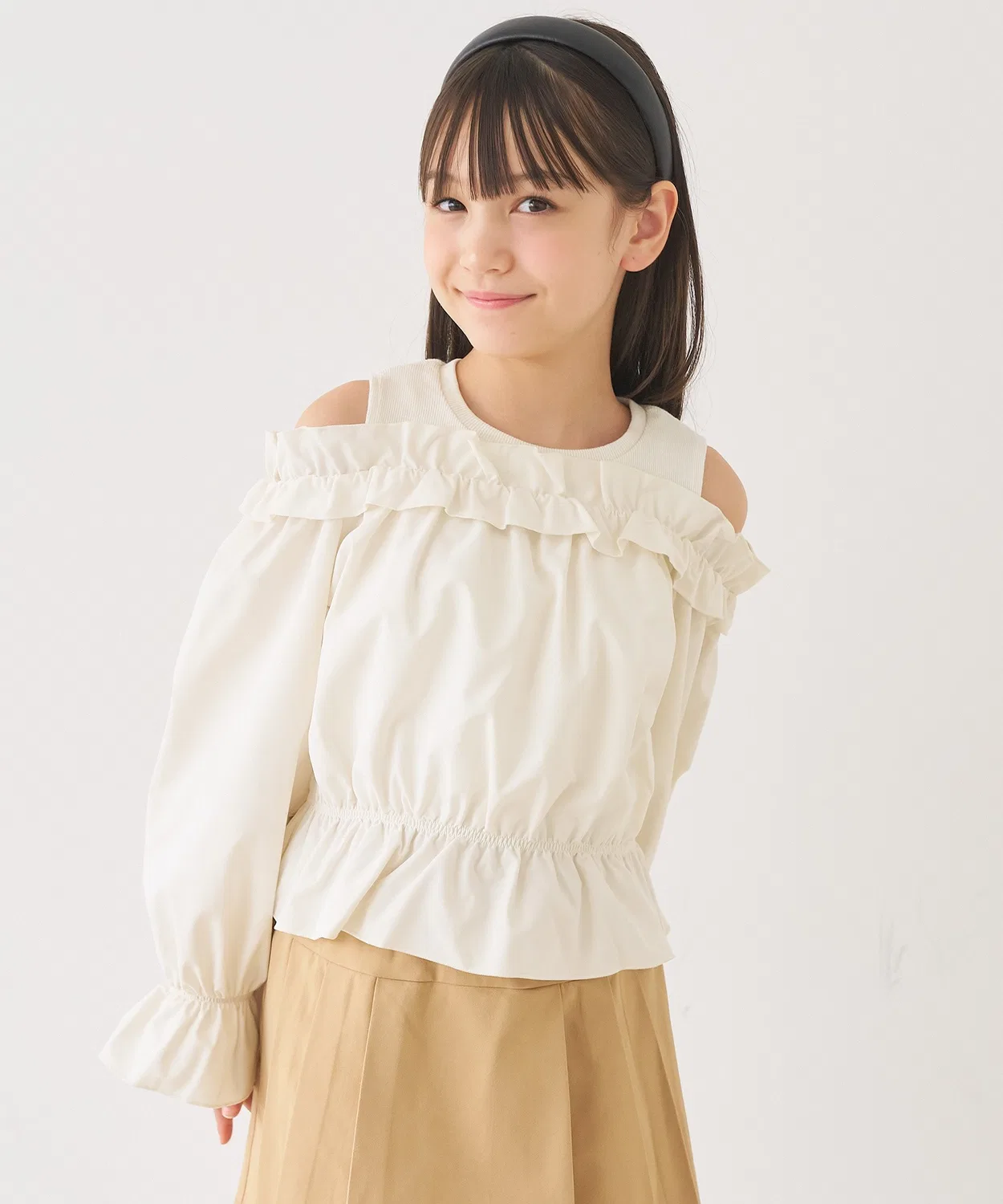 Coca(coca) Детская блузка с длинным рукавом слоеный дизайн, модель Layered Shoulder, coca, Ivory