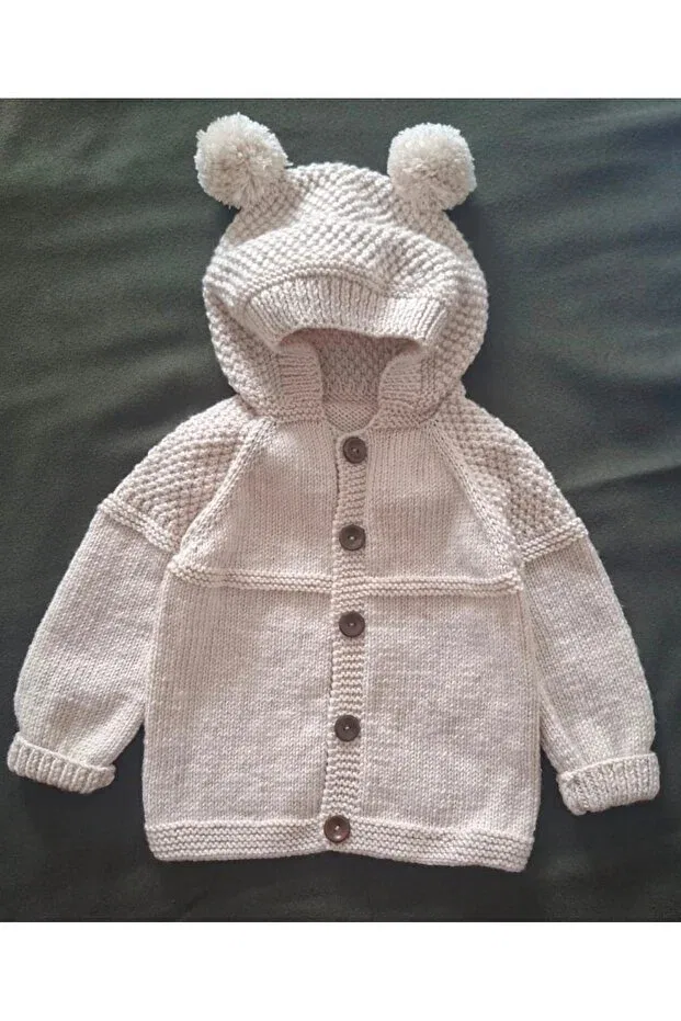 Детский кардиган с капюшоном Hand-Knitted beige unisex hooded baby cardigan Minohouse, Beige