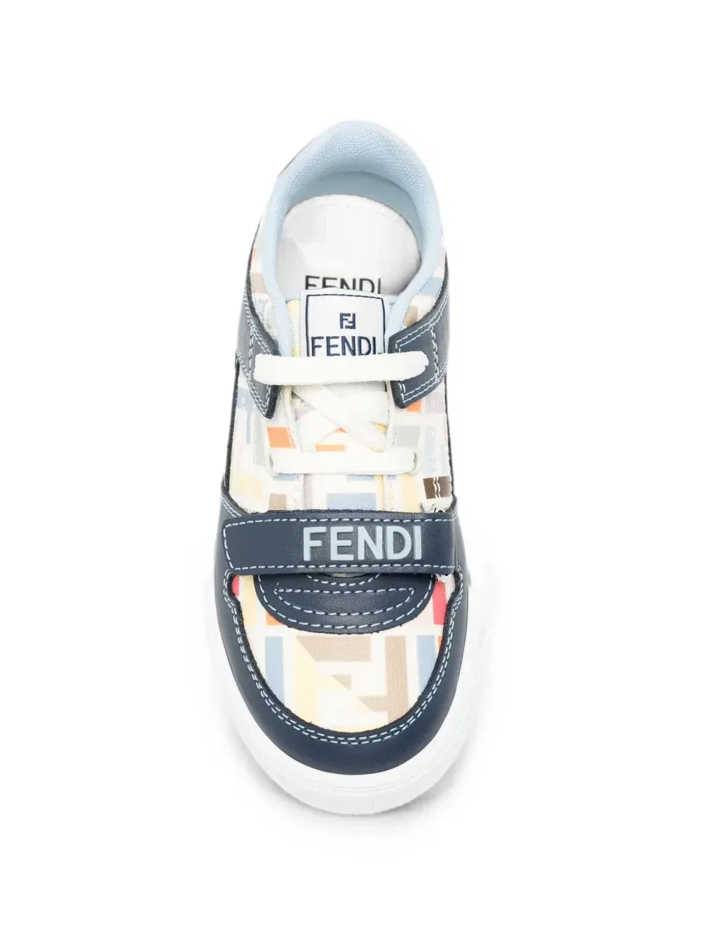 Кроссовки с монограммным принтом на липучке Fendi Kids, синий — фото 3