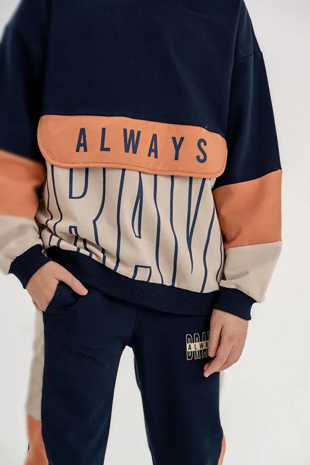 Детский спортивный комплект для мальчиков с принтом Always Brave Mışıl Kids, Navy Blue — фото 3