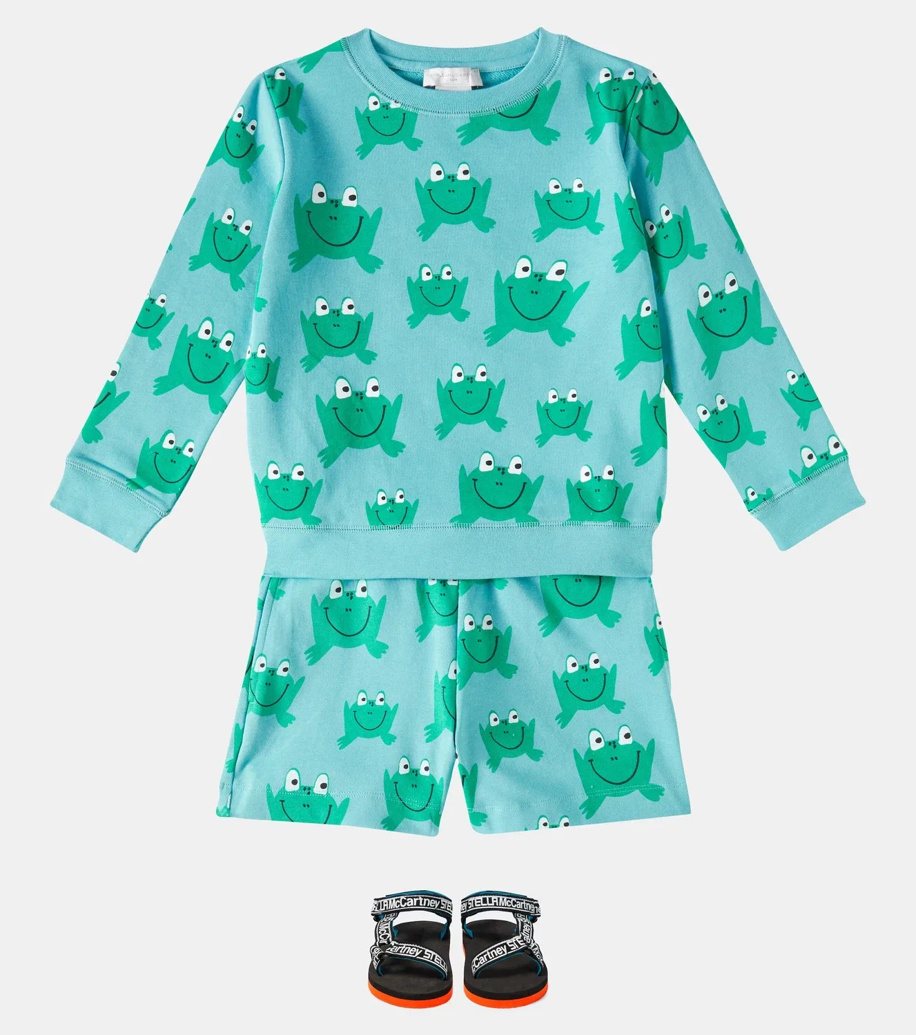 Комплект из флисового хлопкового свитера и спортивных штанов Stella Mccartney Kids, бирюзовый — фото 2