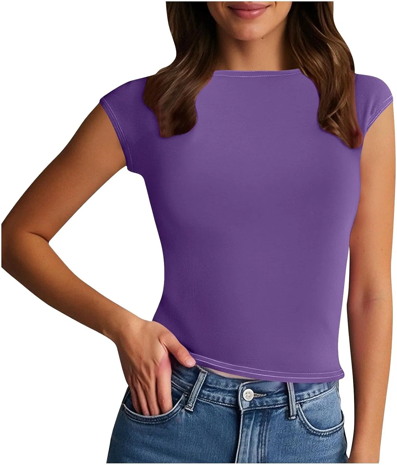 Женская облегающая футболка с коротким рукавом, Purple