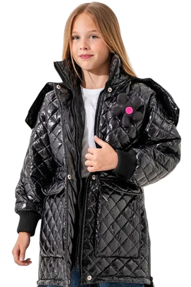 Детское пальто для девочек стеганое Irem Çocuk Giyim, Black — фото 4
