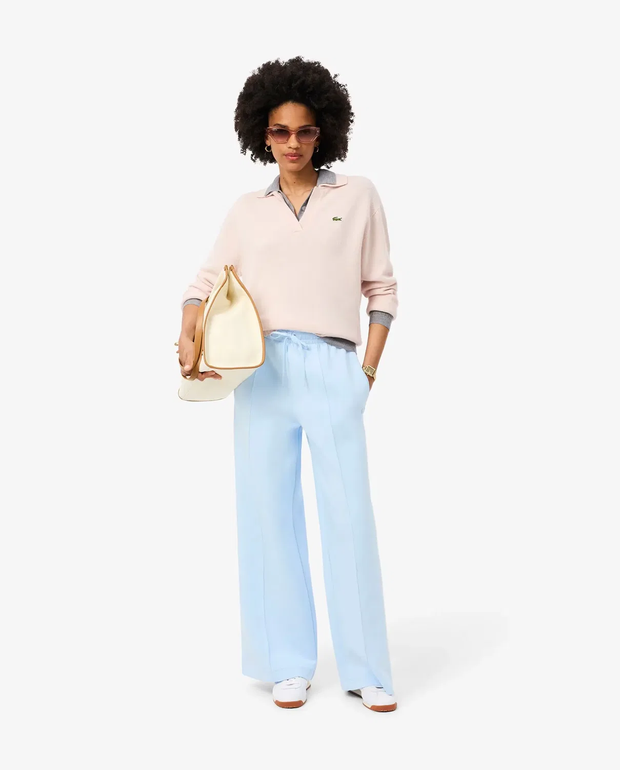 Штаны спортивные женские Lacoste Azul Claro, широкие штанины — фото 4