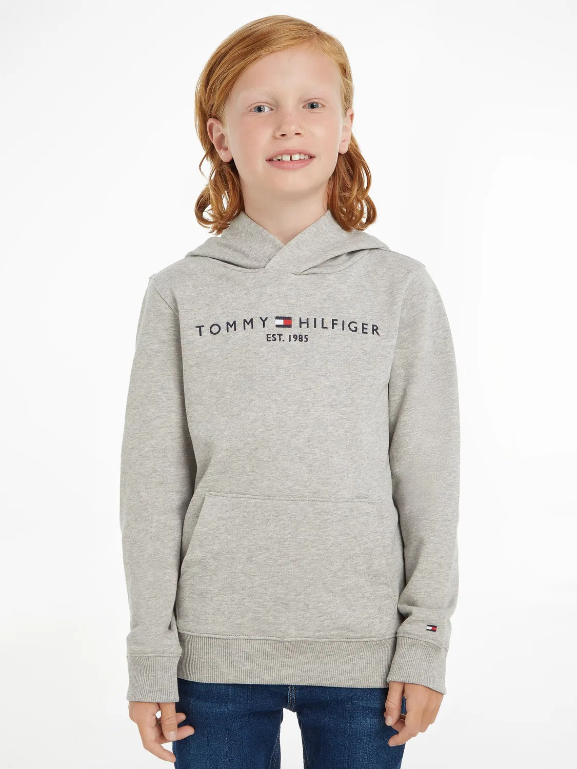 Худи, хлопок, Essential Tommy Hilfiger, серый