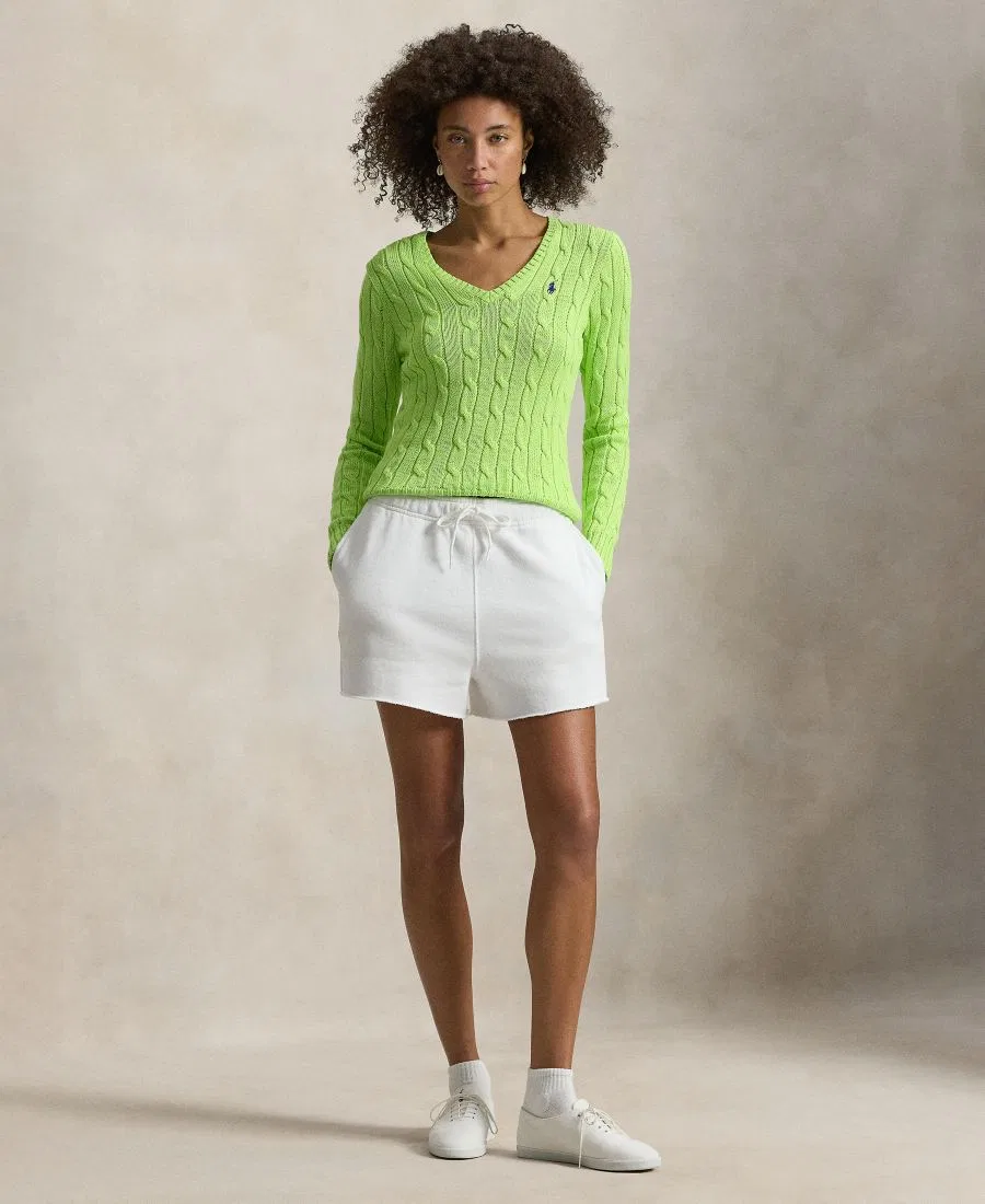 Свитер с V-образным вырезом из хлопка с косами Polo Ralph Lauren, Bright Leaf — фото 3