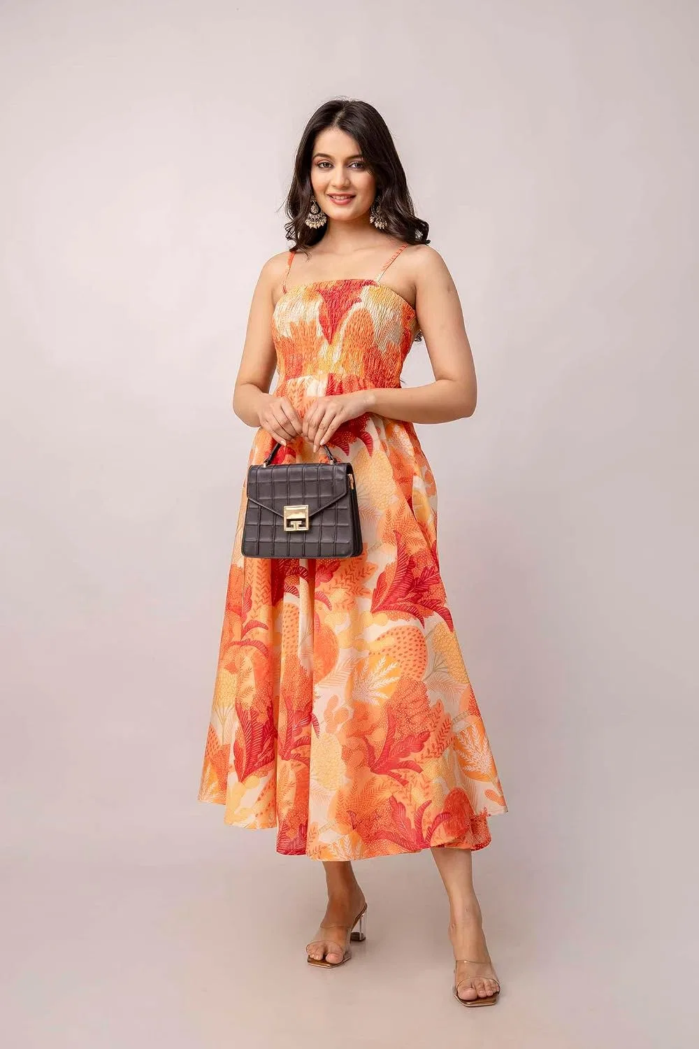 Женское платье-макси с цветочным принтом Anarkali, Orange Leaf — фото 4
