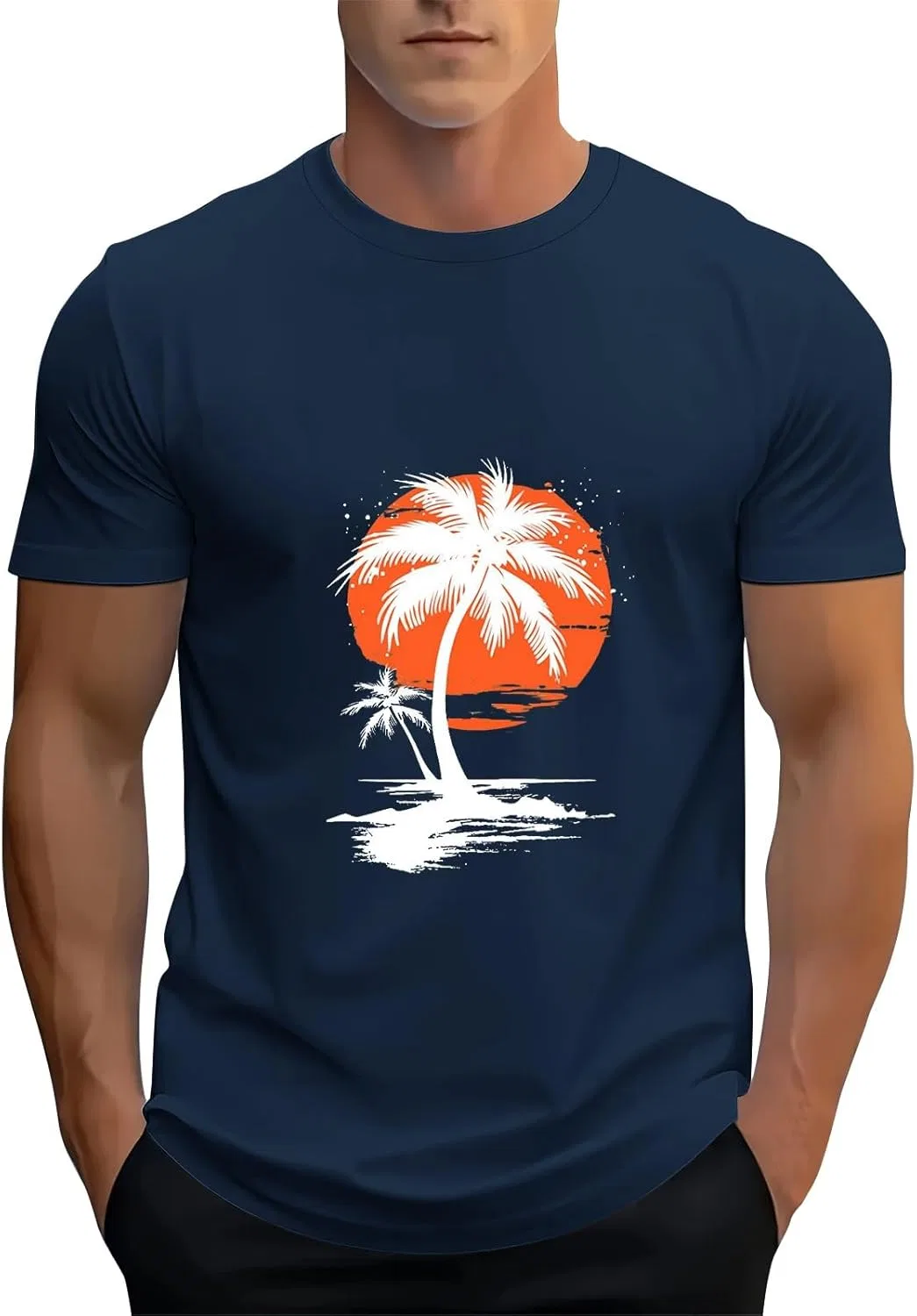 Мужская футболка с принтом пальм, Summer Printed Graphic Tees, Navy